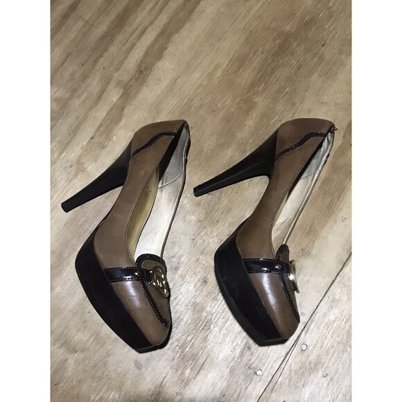 Michael Kors Monogram Heels Brown Slip On Women 7M Logo Pump - Picture 4 of 11